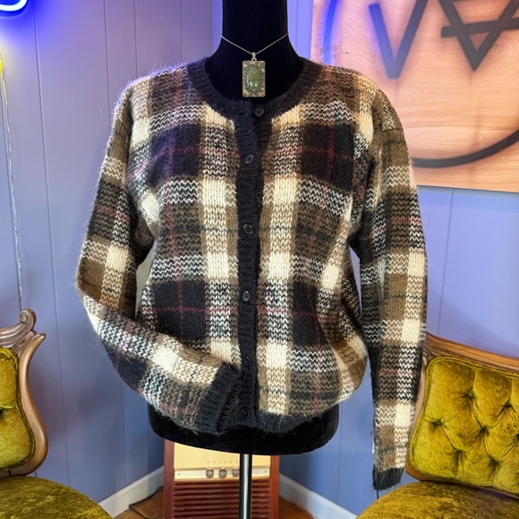 Vintage 90s Paul Harris Design Mohair Tartan Plaid Cardigan Size M - Picture 4 of 4